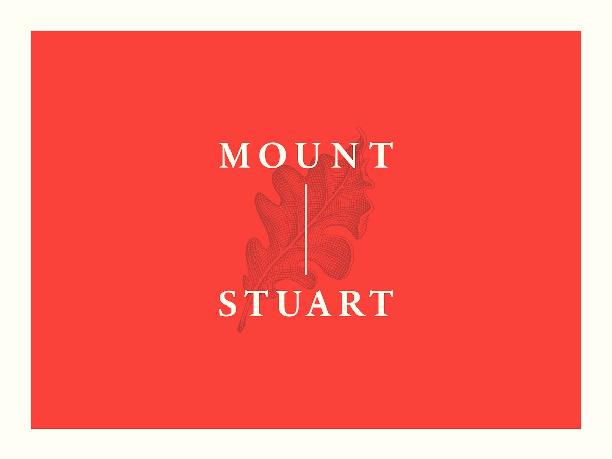 White text on red background with an illustration that reads "Mount Stuart"