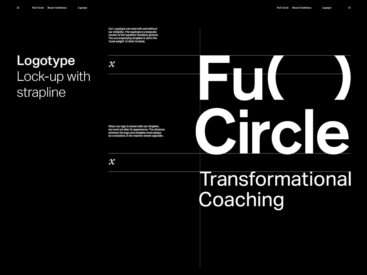 A spread that shows the logo for Full Circle. White text on black background.