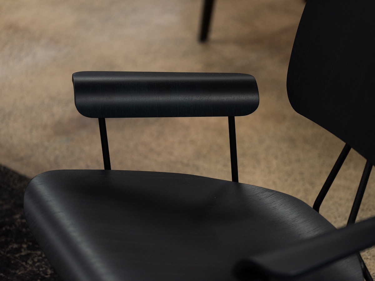 A black leather office chair.