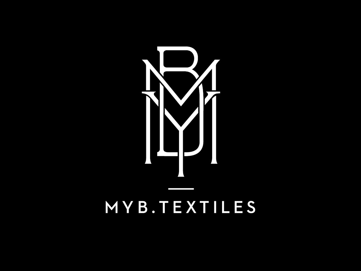 The MYB Textiles logo set in white on a black background.